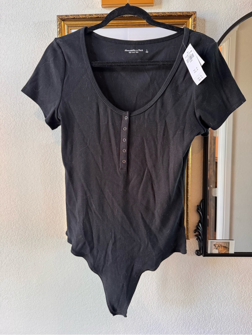 Abercrombie & Fitch Black Short Sleeve Scoop Henley Bodysuit